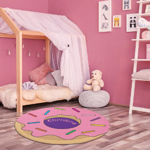 Funny Pink Donut Custom Name Rug