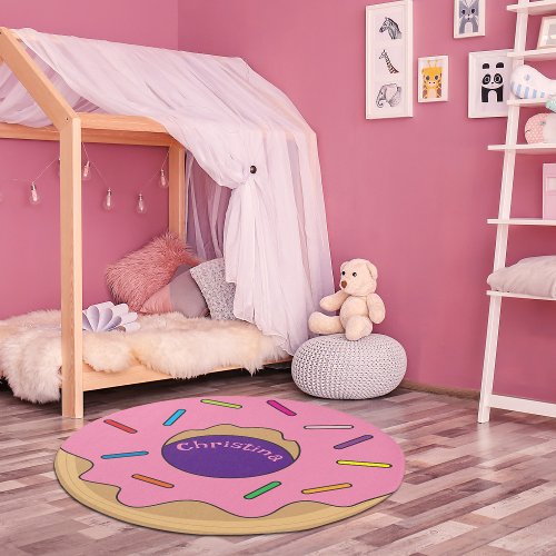 Funny Pink Donut Custom Name  Rug