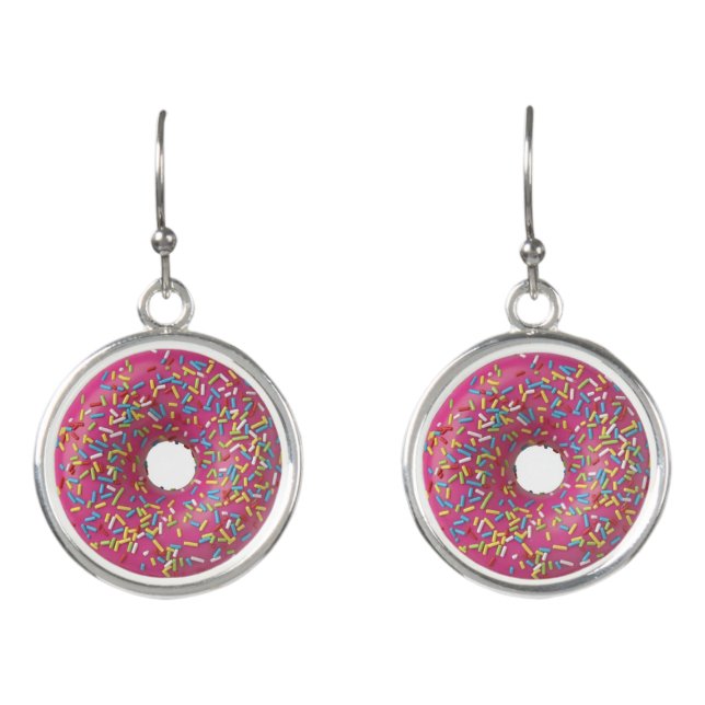 Funny Pink Donut Earrings, cute food for her! Earrings (Front)
