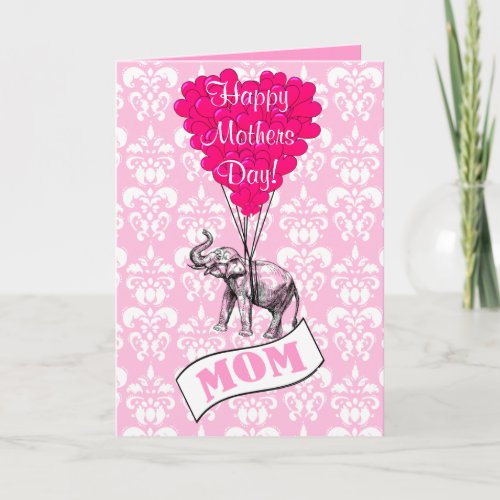 Funny pink elephant mothers day card