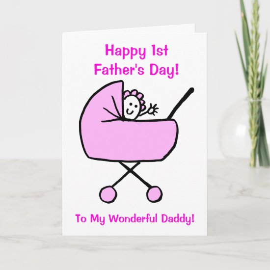 Funny Pink First Fathers Day Daughter Cartoon Card