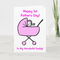 Funny Pink First Fathers Day Daughter Cartoon
