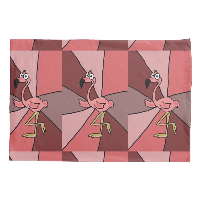 Funny Pink Flamingo Abstract Pillowcase (Back)
