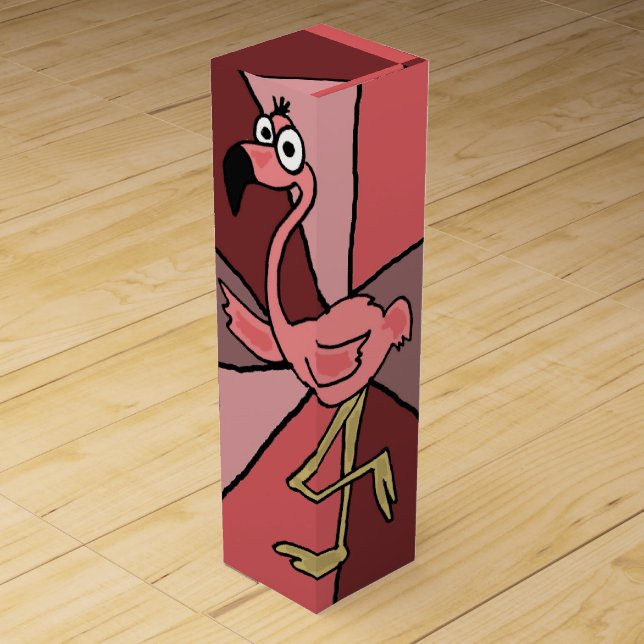 Funny Pink Flamingo Artistic Wine Gift Box (Front)