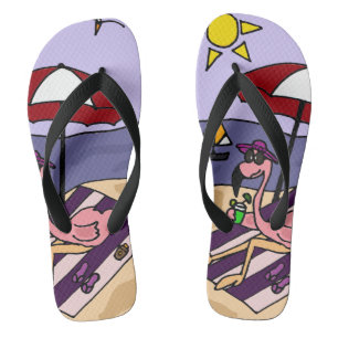 Funny Pink Flamingo at the Beach Flip Flops