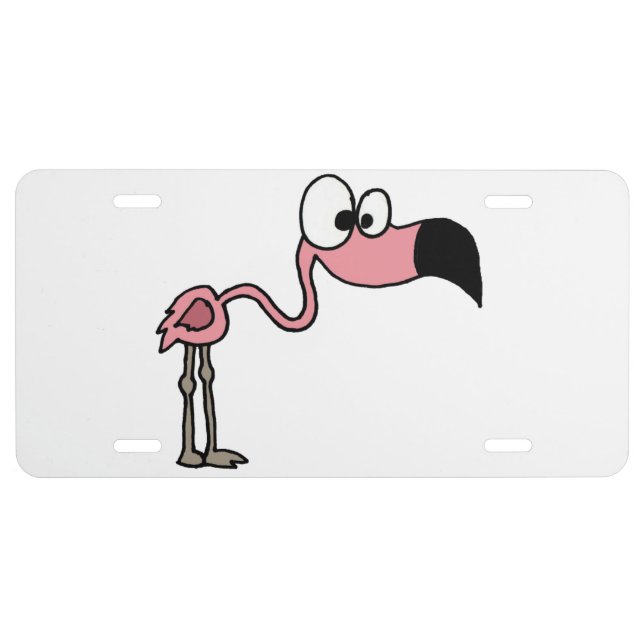 Funny Pink Flamingo Bird Cartoon License Plate (Front)