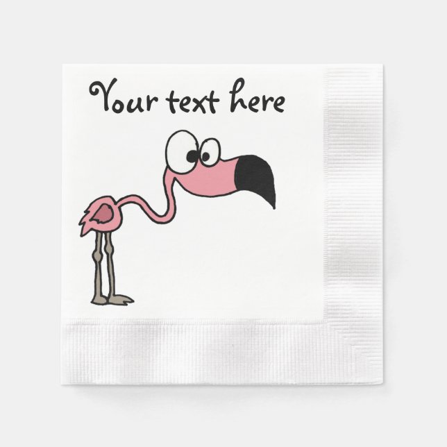 Funny Pink Flamingo Bird Cartoon Paper Napkins (Front)