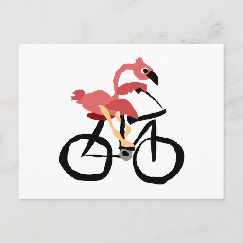 Funny Pink Flamingo Bird on Bicycle Postcard