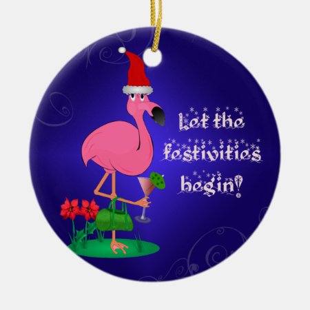 Funny Pink Flamingo Christmas Ornament