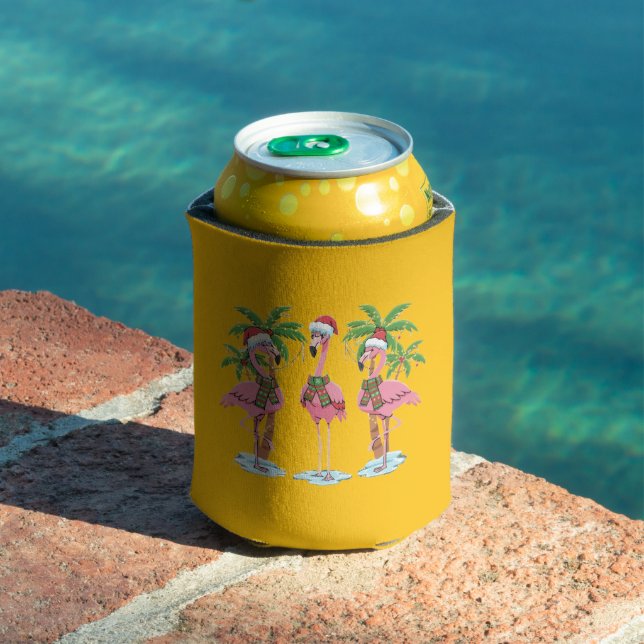  Funny Pink Flamingo "Dreaming of a Pink Christmas Can Cooler (In Situ Pool)