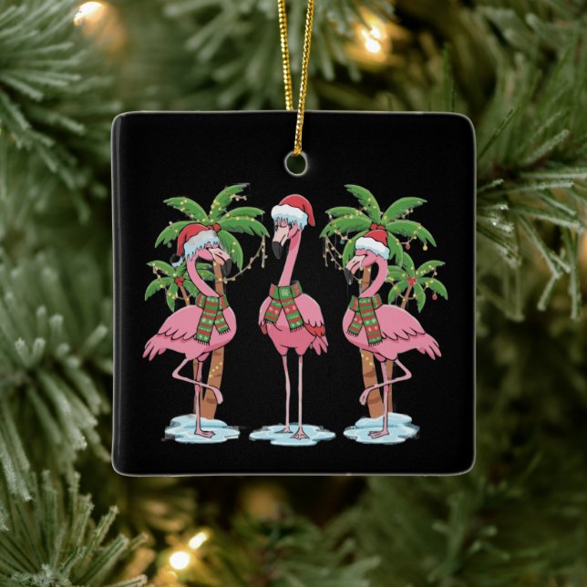  Funny Pink Flamingo "Dreaming of a Pink Christmas Ceramic Ornament (Tree)