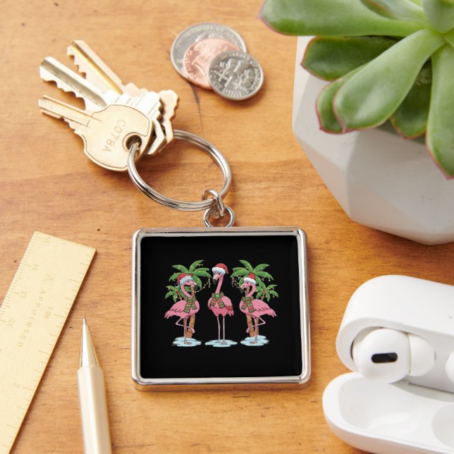  Funny Pink Flamingo "Dreaming of a Pink Christmas Keychain (Desk)