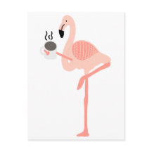 Funny Pink Flamingo Drinking Coffee
