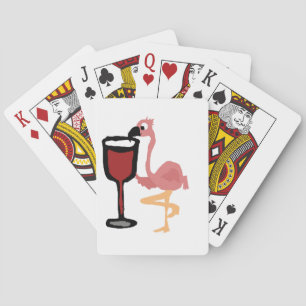 Funny Pink Flamingo Drinking Red Wine Poker Cards