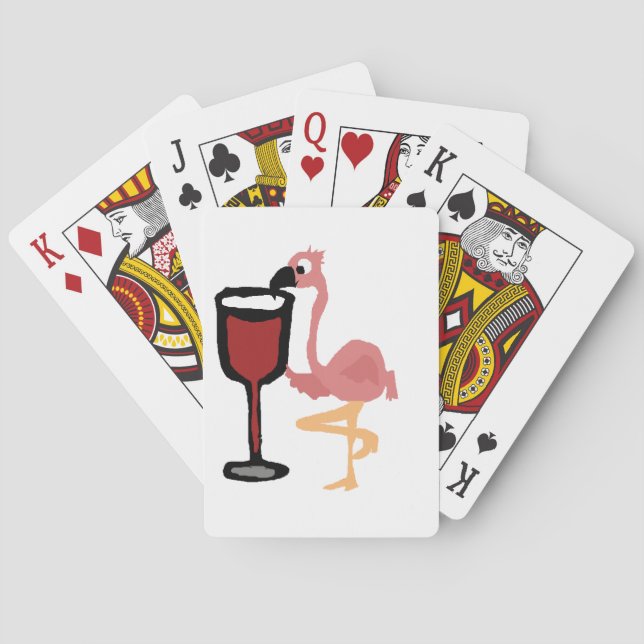 Funny Pink Flamingo Drinking Red Wine Poker Cards (Back)