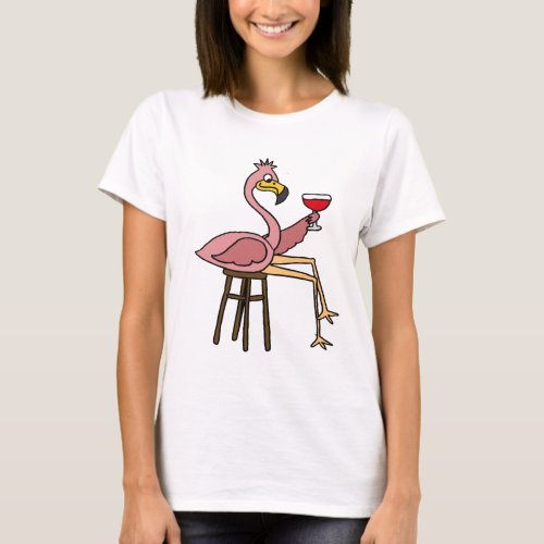 Funny Pink Flamingo Drinking Red Wine T_Shirt