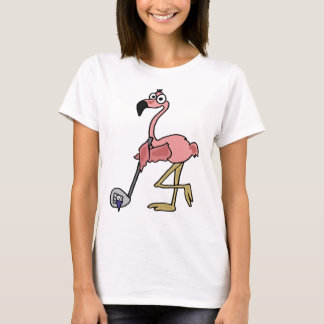 Funny Pink Flamingo Golfing Art T-Shirt