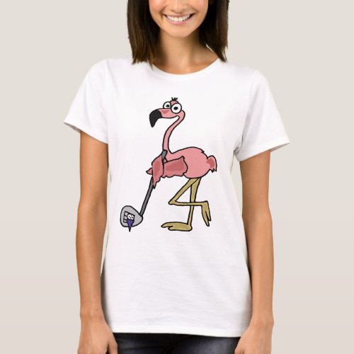 Funny Pink Flamingo Golfing Art T_Shirt