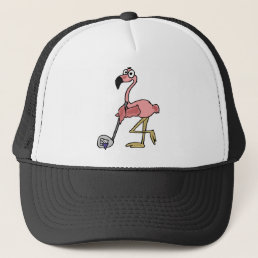 Funny Pink Flamingo Golfing Art Trucker Hat