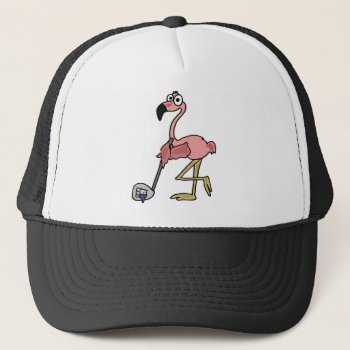 Funny Pink Flamingo Golfing Art Trucker Hat by naturesmiles at Zazzle