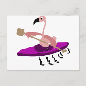 Funny Pink Flamingo Kayaking Postcard
