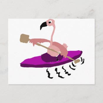 Funny Pink Flamingo Kayaking Postcard by naturesmiles at Zazzle