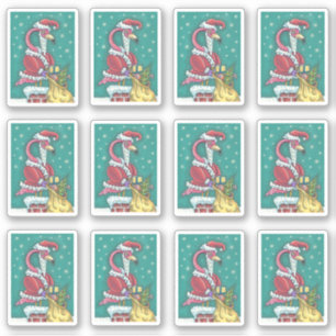 FUNNY PINK FLAMINGO SANTA CLAUS CHRISTMAS STICKER