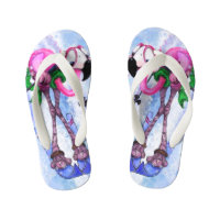 Funny Pink Flamingo Skier Kid's Flip Flops