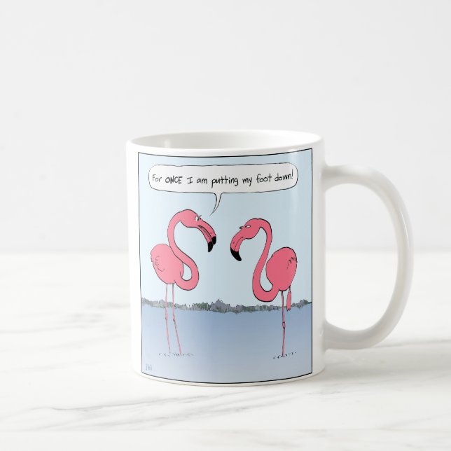Funny Pink Flamingos Cartoon | Humorous Novelty Coffee Mug (Right)