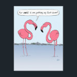Funny Pink Flamingos Cartoon Putting My Foot Down Postcard<br><div class="desc">One pink flamingo is saying to the other, “for ONCE I am putting my foot down!” A funny cartoon postcard for anyone who likes corny jokes and plays on words. This funny flamingos cartoon postcard can be customized with your own message on the back and is great for personal and...</div>