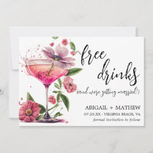 Funny Pink Floral Cocktail Trendy Photo Wedding Save The Date
