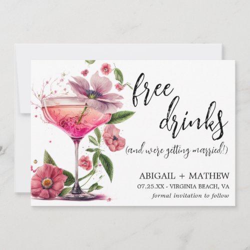 Funny Pink Floral Cocktail Trendy Photo Wedding Save The Date