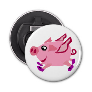 Funny Pink Flying Pig Cartoon Bottle Opener