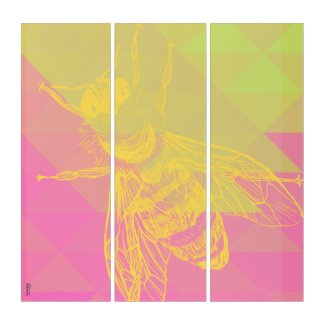 Funny Pink Golden Bee Triptych