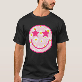 Funny Pink Happy Face Daisy Flower Tshirt Smile Fa