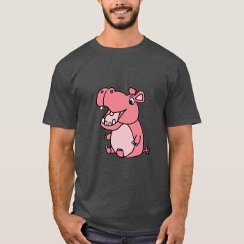 Funny Pink Hippo Cartoon T-shirt by patcallum at Zazzle