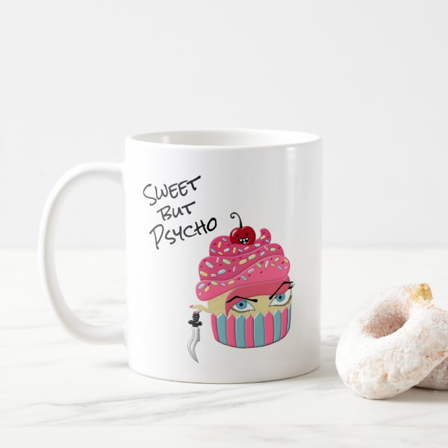 Funny Pink Kawaii Food Humor Cupcake Halloween Coffee Mug (With Donut)