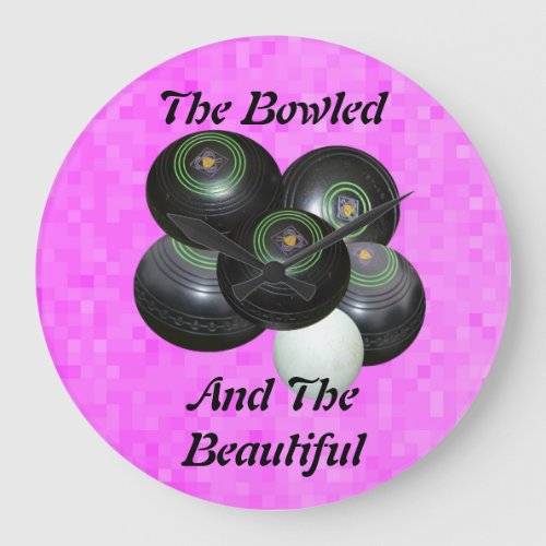 Funny Pink Lawn Bowls Bowled Beautiful Design Large Clock