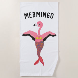 Funny Pink Mermingo Flamingo Mermaid Summer Towel
