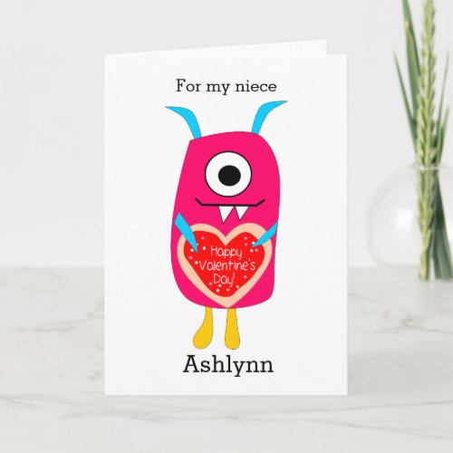 Funny Pink Monster Happy Valentines Day Holiday Card