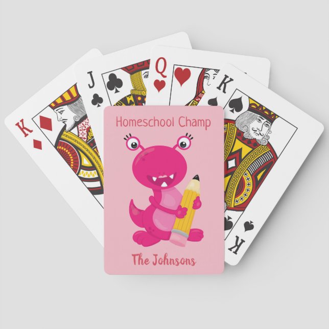 Funny Pink Monster Homeschool Champ Poker Cards (Back)