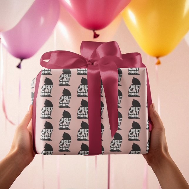 Funny Pink Mother's Day Best Cat Mom Ever Wrapping Paper (Creator Uploaded)