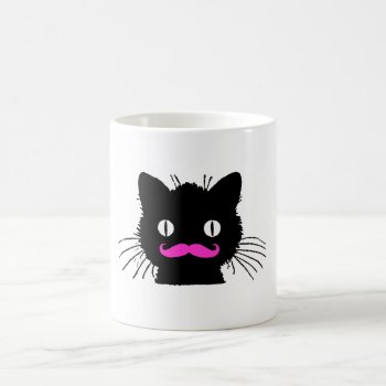 Funny Pink Mustache Vintage Black Cat Coffee Mug by MovieFun at Zazzle
