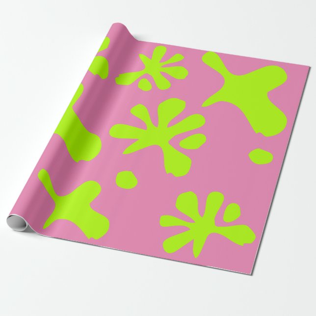 Funny pink & neon green slime pattern kids wrapping paper (Unrolled)