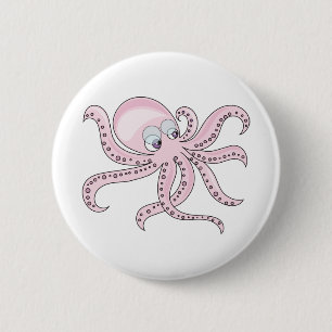 Funny Pink Octopus Button