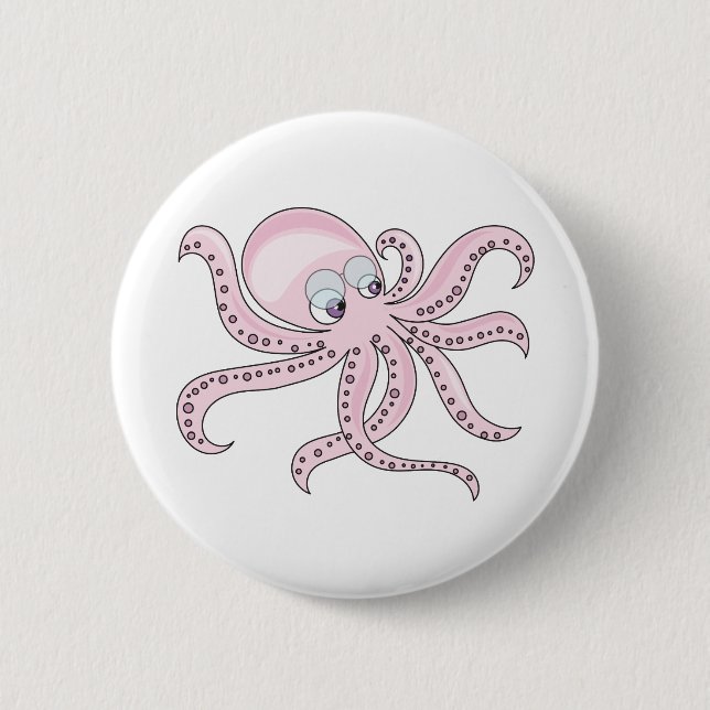 Funny Pink Octopus Button (Front)