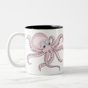 Funny Pink Octopus Two-Tone Coffee Mug