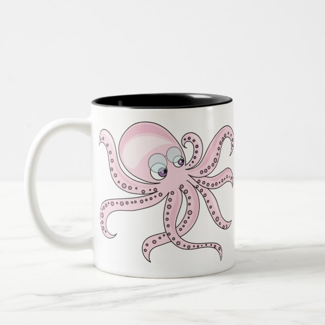 Funny Pink Octopus Two-Tone Coffee Mug (Left)