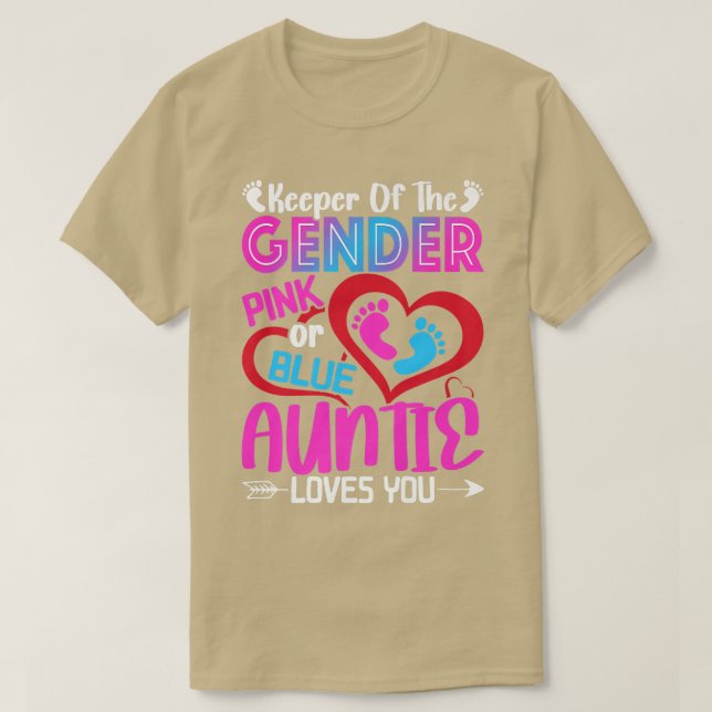 Funny Pink Or Blue Auntie Loves You Gender Reveal  T-Shirt (Design Front)