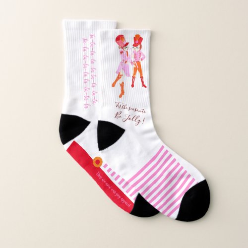 Funny Pink Orange Nutcracker Cheerleader Socks